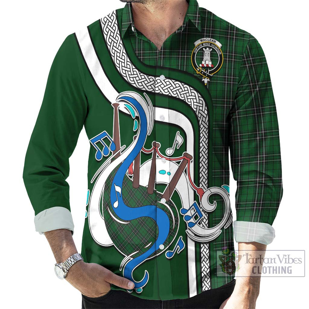 MacLean of Duart Hunting Tartan Long Sleeve Button Shirt with Epic Bagpipe Style - Tartanvibesclothing Shop