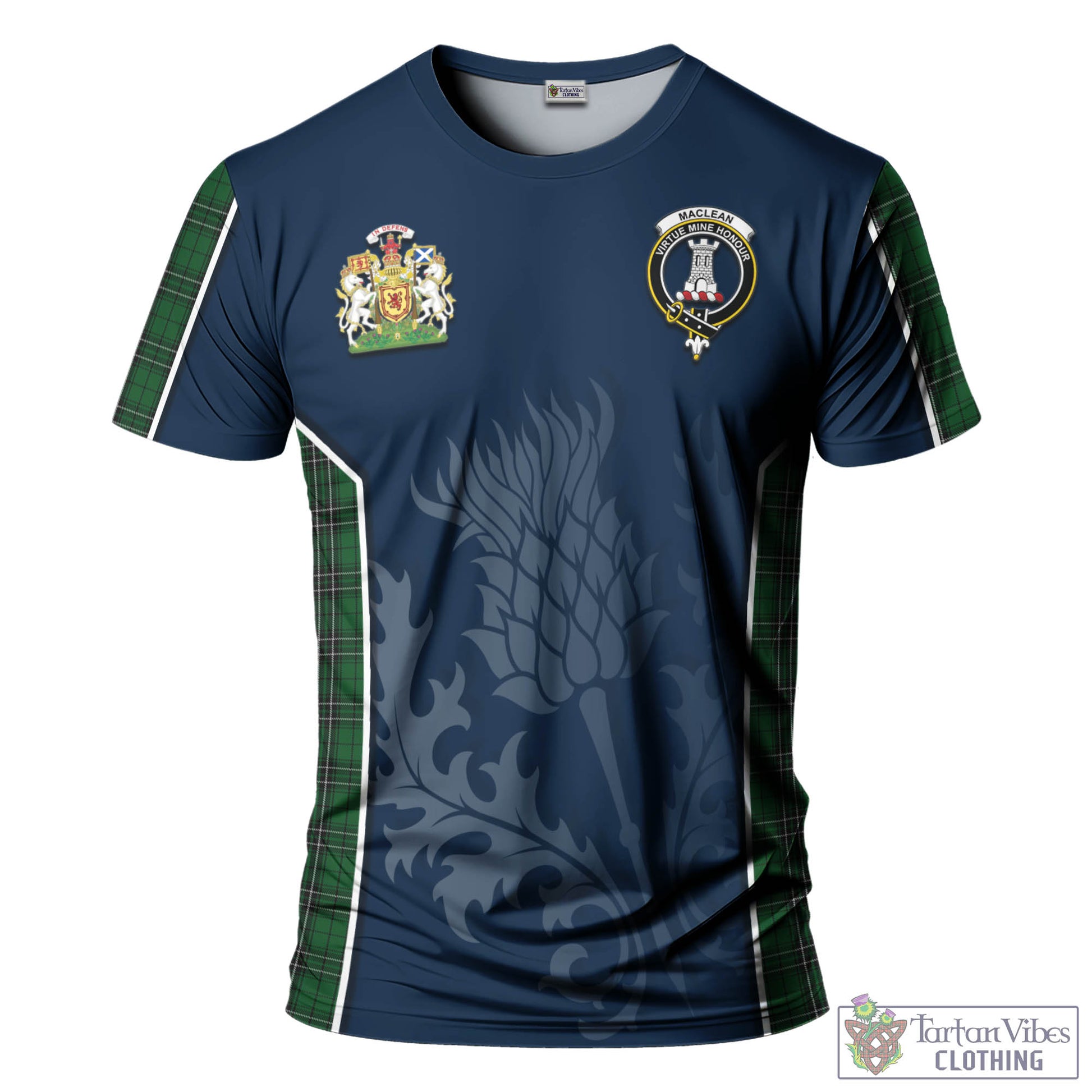 Tartan Vibes Clothing MacLean of Duart Hunting Tartan T-Shirt with Family Crest and Scottish Thistle Vibes Sport Style