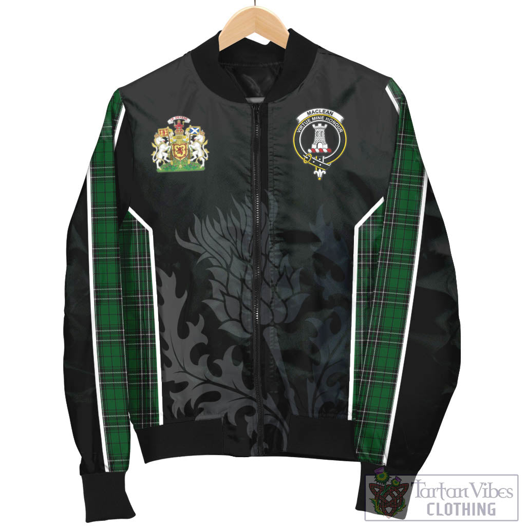 Tartan Vibes Clothing MacLean of Duart Hunting Tartan Bomber Jacket with Family Crest and Scottish Thistle Vibes Sport Style