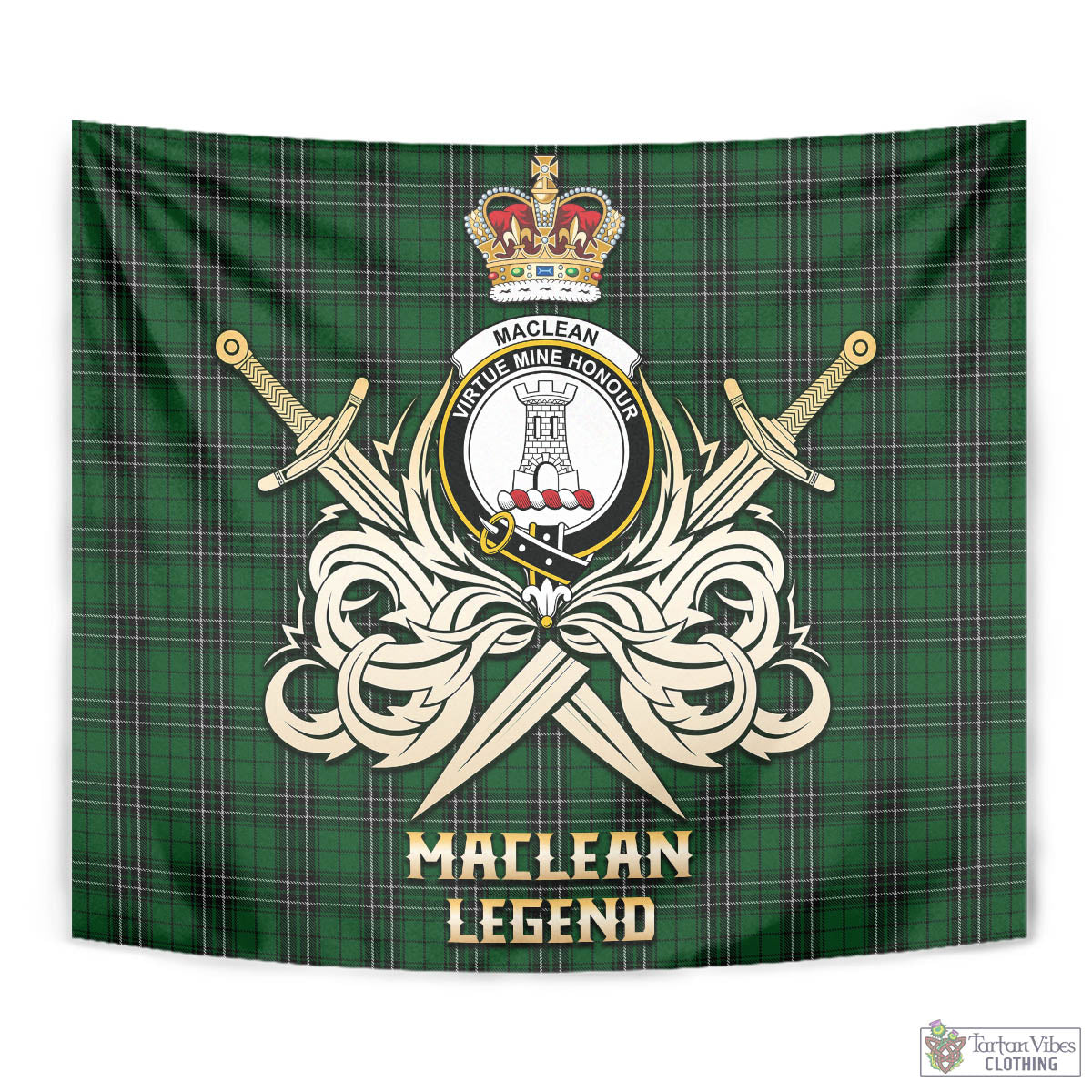 Tartan Vibes Clothing MacLean of Duart Hunting Tartan Tapestry with Clan Crest and the Golden Sword of Courageous Legacy