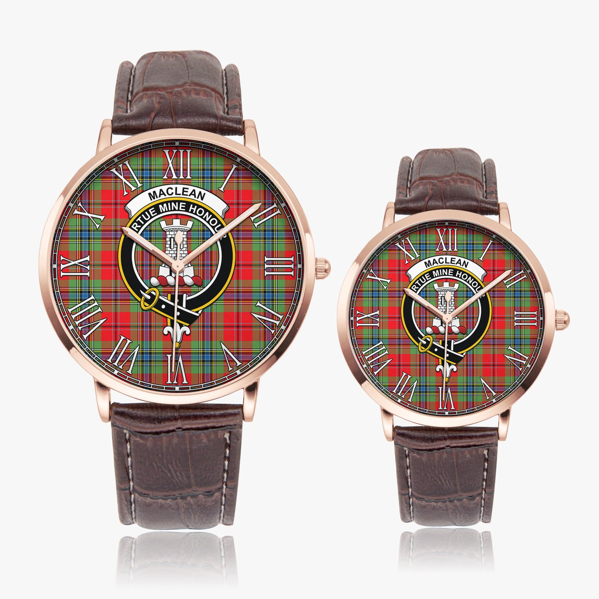 MacLean of Duart Modern Tartan Family Crest Leather Strap Quartz Watch - Tartanvibesclothing