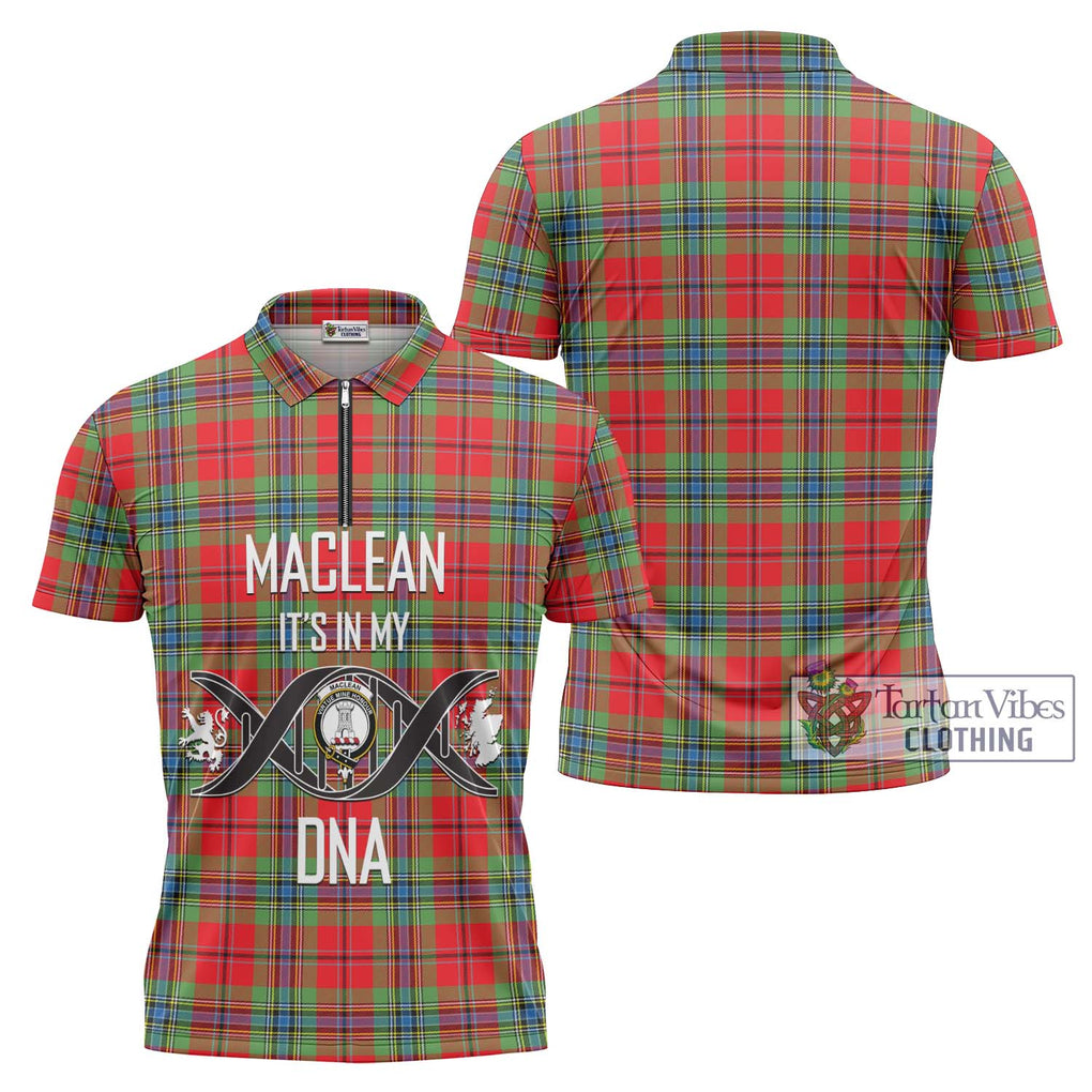 MacLean of Duart Modern Tartan Zipper Polo Shirt with Family Crest DNA In Me Style Unisex - Tartanvibesclothing Shop