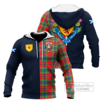 MacLean of Duart Modern Tartan Knitted Hoodie Alba with Scottish Lion Royal Arm Half Style