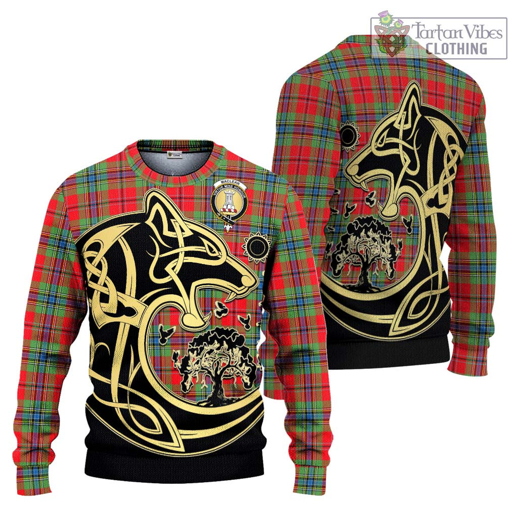 MacLean of Duart Modern Tartan Knitted Sweater with Family Crest Celtic Wolf Style Unisex - Tartan Vibes Clothing