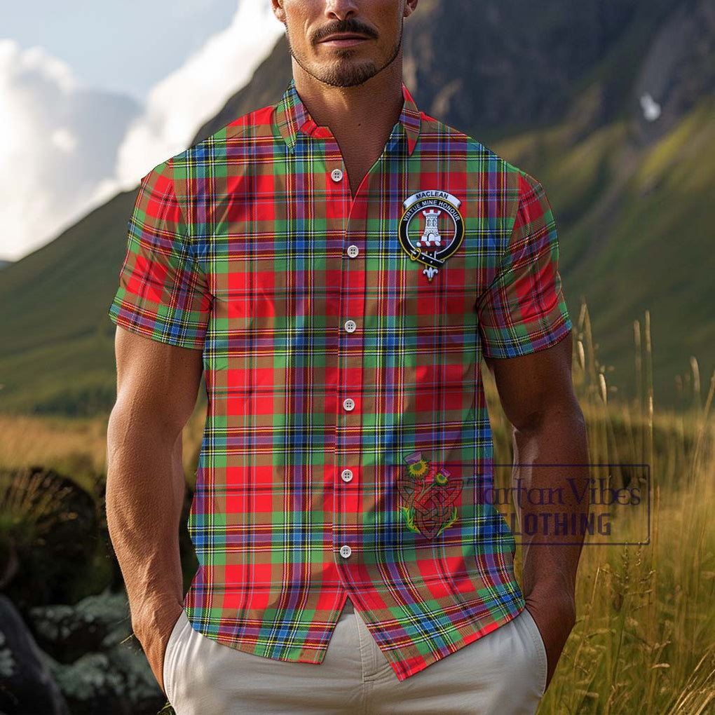 MacLean of Duart Modern Tartan Cotton Hawaiian Shirt with Family Crest Adult - Tartan Vibes Clothing