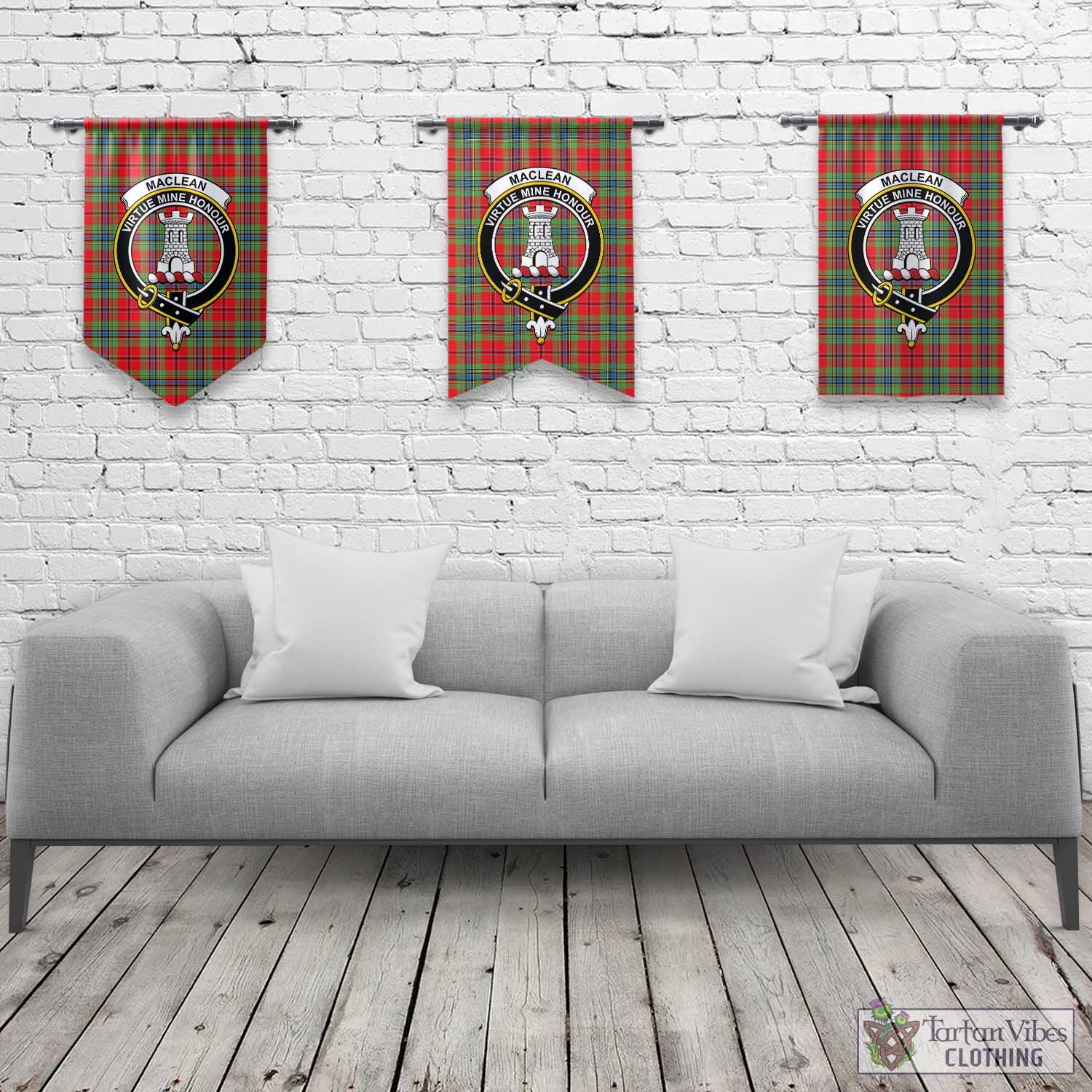 Tartan Vibes Clothing MacLean of Duart Modern Tartan Gonfalon, Tartan Banner with Family Crest