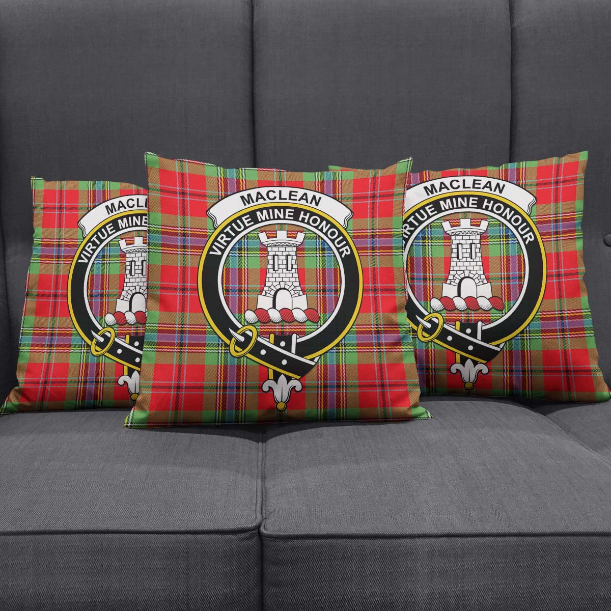 MacLean of Duart Modern Tartan Pillow Cover with Family Crest Square Pillow Cover - Tartanvibesclothing