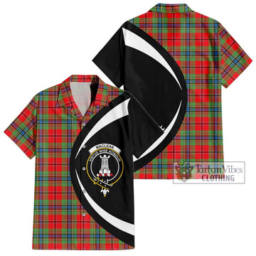 MacLean of Duart Modern Tartan Short Sleeve Button Up with Family Crest Circle Style