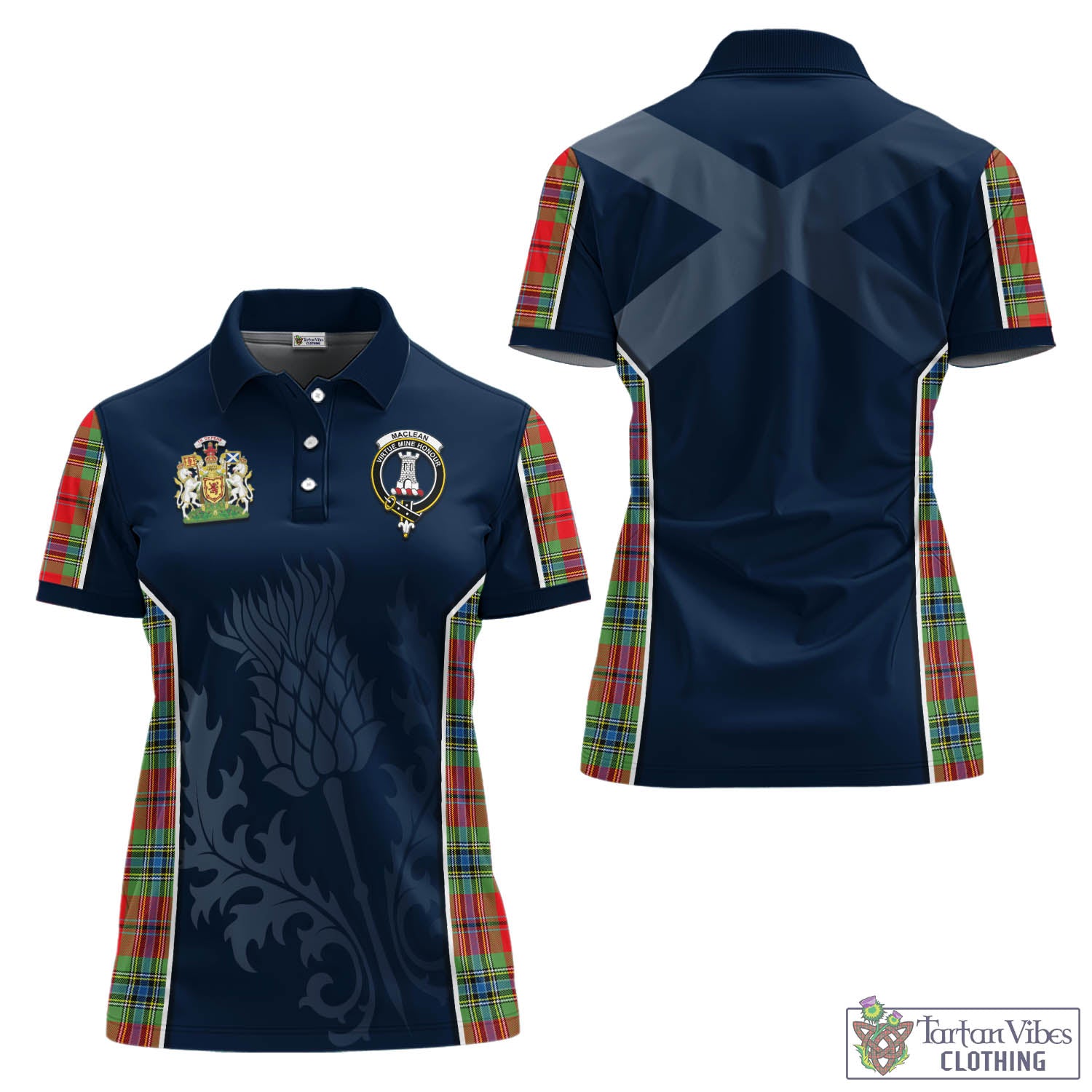 Tartan Vibes Clothing MacLean of Duart Modern Tartan Women's Polo Shirt with Family Crest and Scottish Thistle Vibes Sport Style