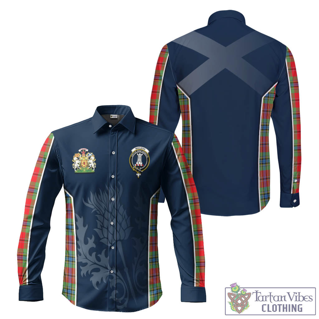 Tartan Vibes Clothing MacLean of Duart Modern Tartan Long Sleeve Button Up Shirt with Family Crest and Scottish Thistle Vibes Sport Style