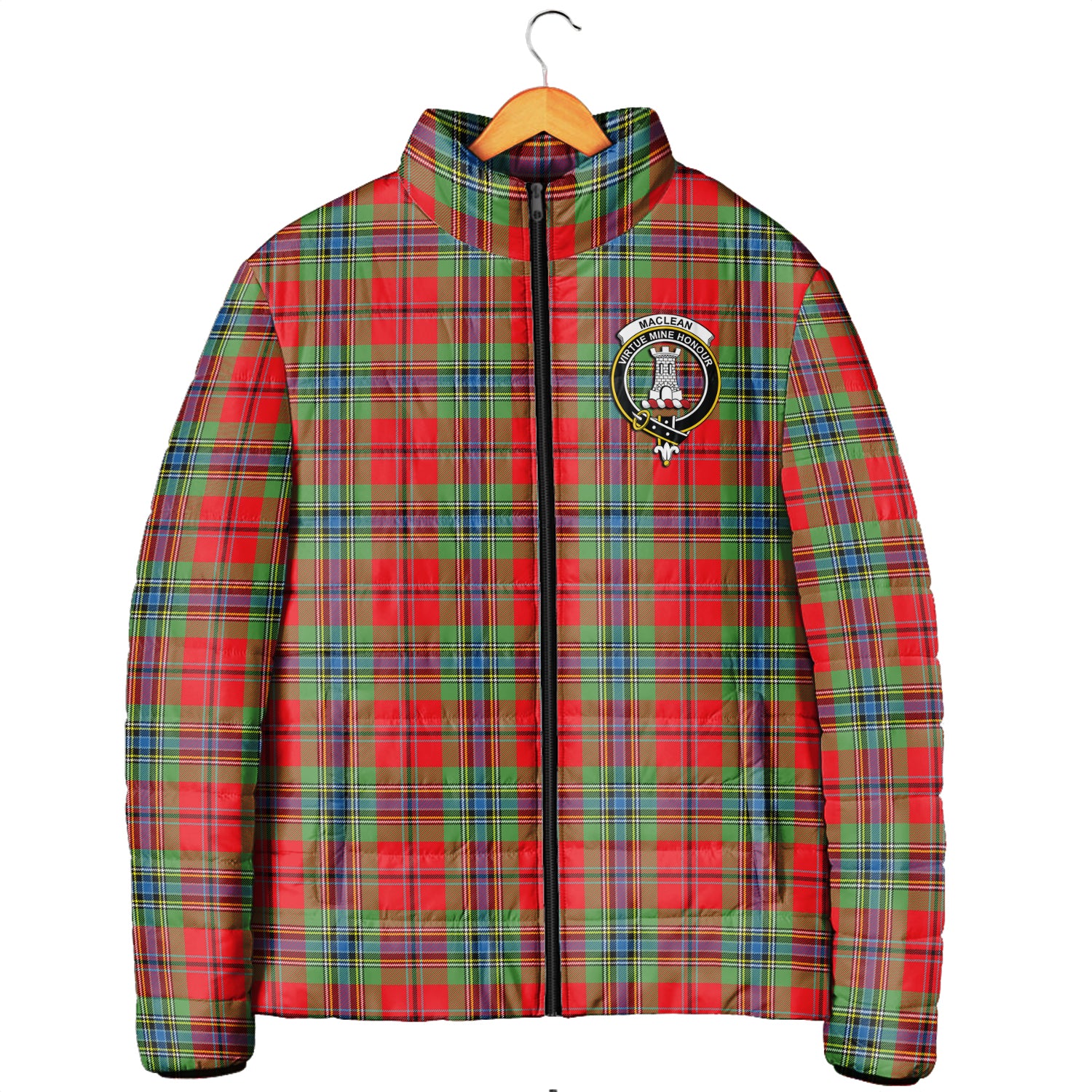 MacLean of Duart Modern Tartan Padded Jacket with Family Crest Men's Padded Jacket - Tartan Vibes Clothing