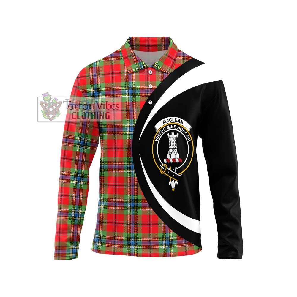 MacLean of Duart Modern Tartan Long Sleeve Polo Shirt with Family Crest Circle Style Unisex - Tartan Vibes Clothing