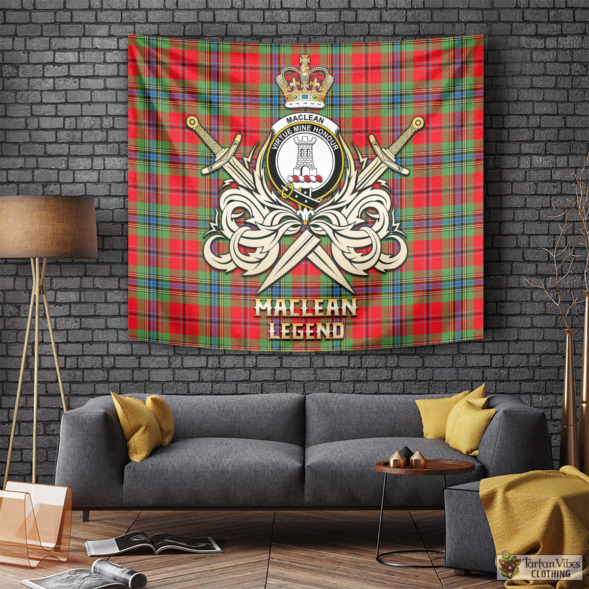 Tartan Vibes Clothing MacLean of Duart Modern Tartan Tapestry with Clan Crest and the Golden Sword of Courageous Legacy