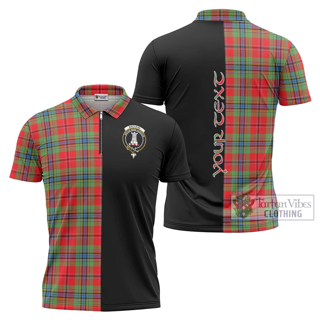 MacLean of Duart Modern Tartan Zipper Polo Shirt with Family Crest and Half Of Me Style Unisex - Tartanvibesclothing Shop