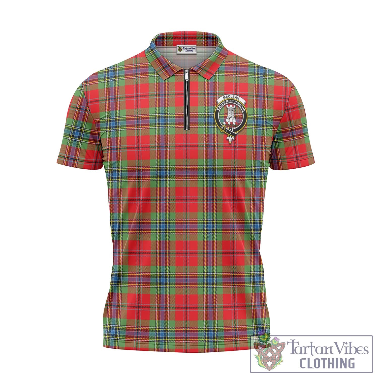 Tartan Vibes Clothing MacLean of Duart Modern Tartan Zipper Polo Shirt with Family Crest