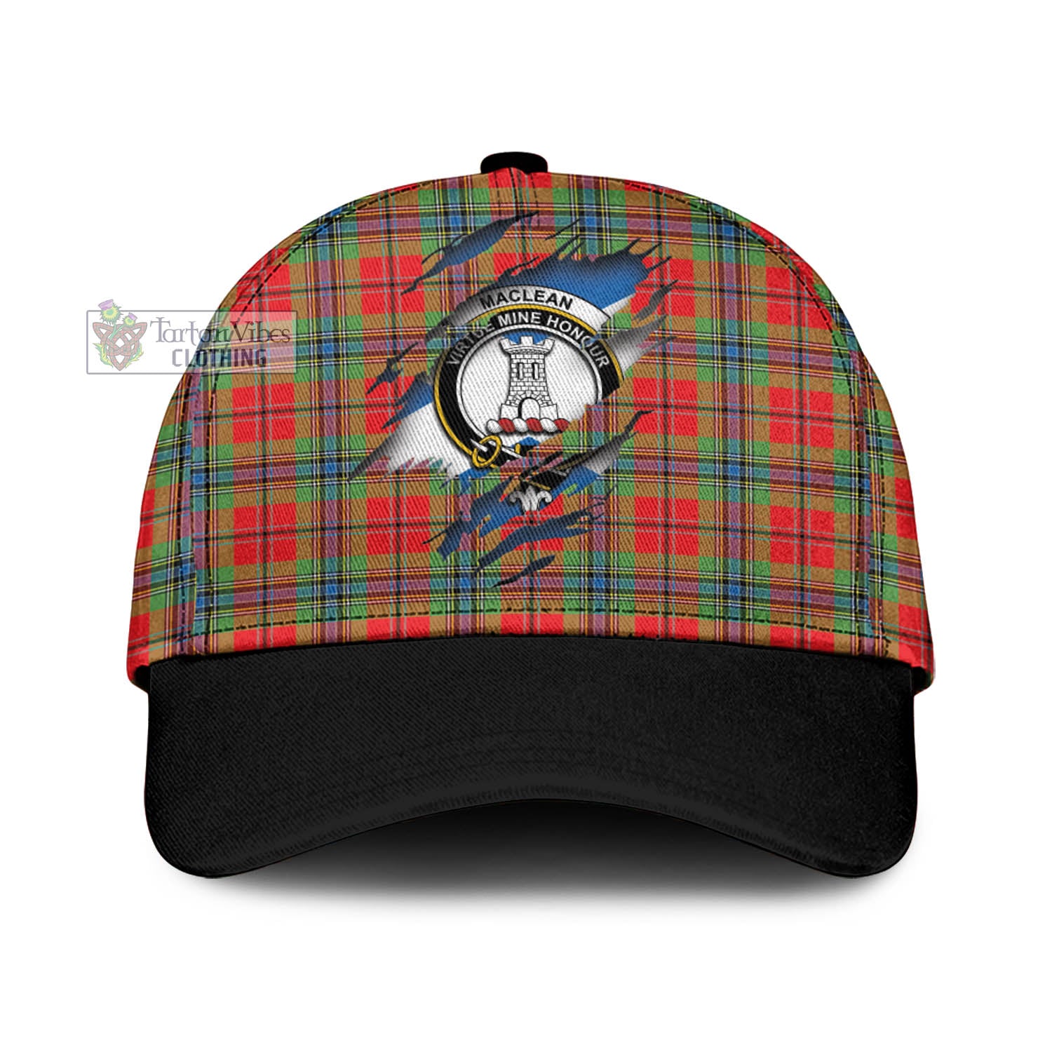 Tartan Vibes Clothing MacLean of Duart Modern Tartan Classic Cap with Family Crest In Me Style