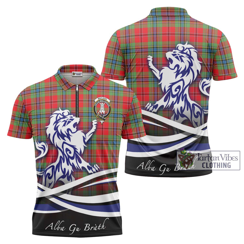 MacLean of Duart Modern Tartan Zipper Polo Shirt with Alba Gu Brath Regal Lion Emblem Unisex - Tartanvibesclothing Shop