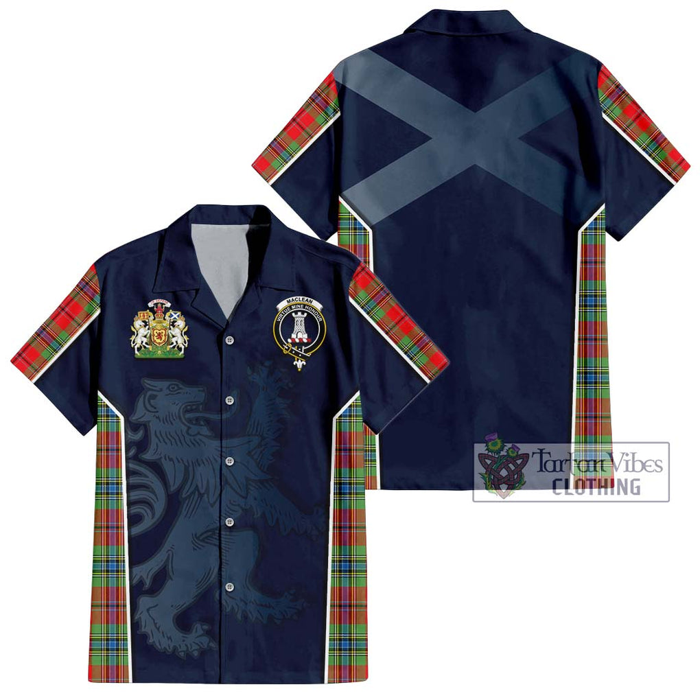 MacLean of Duart Modern Tartan Short Sleeve Button Shirt with Family Crest and Lion Rampant Vibes Sport Style Kid - Tartan Vibes Clothing