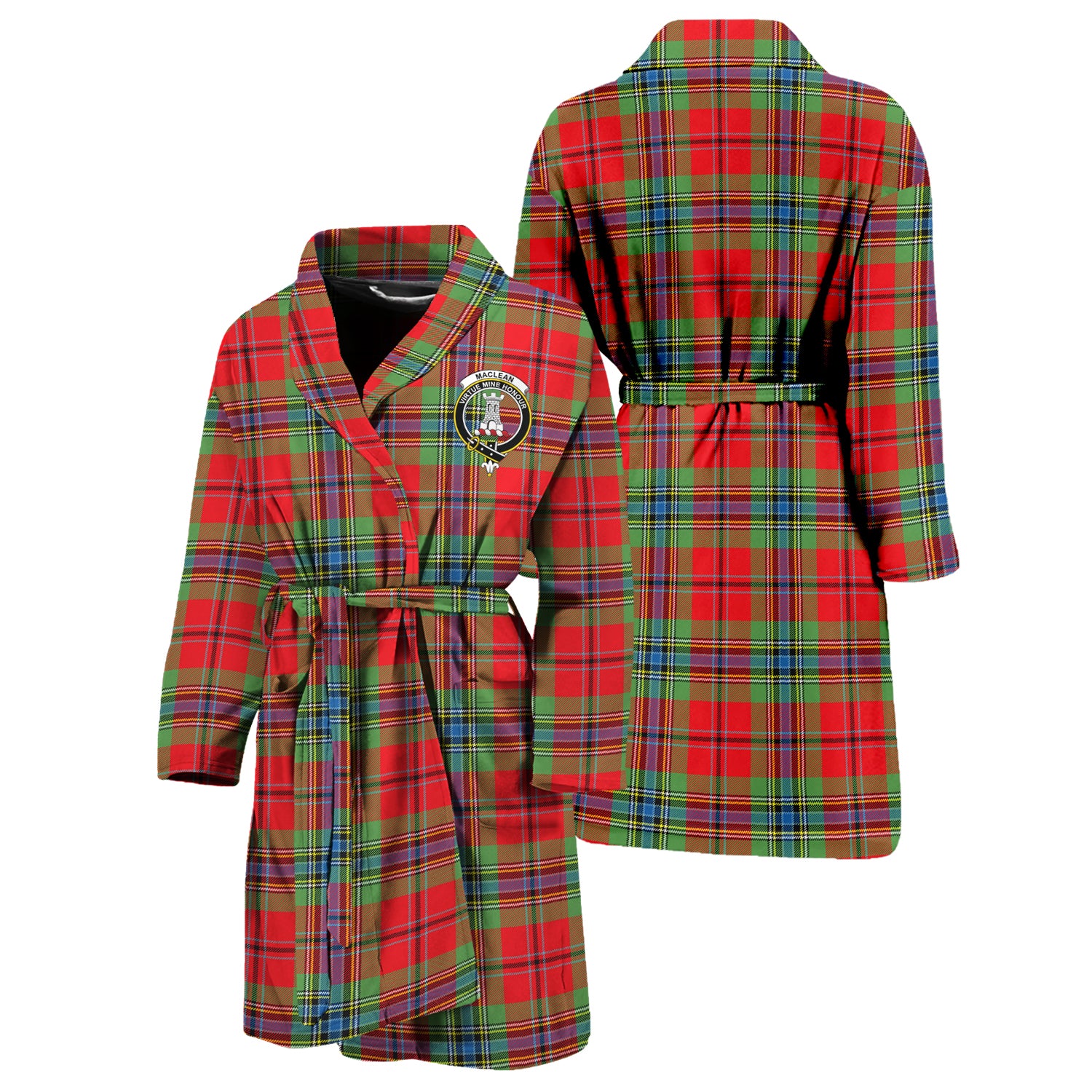 MacLean of Duart Modern Tartan Bathrobe with Family Crest Unisex S - Tartan Vibes Clothing