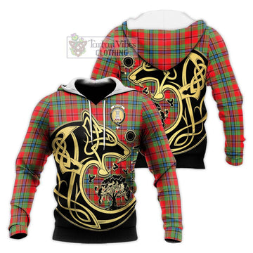 MacLean of Duart Modern Tartan Knitted Hoodie with Family Crest Celtic Wolf Style