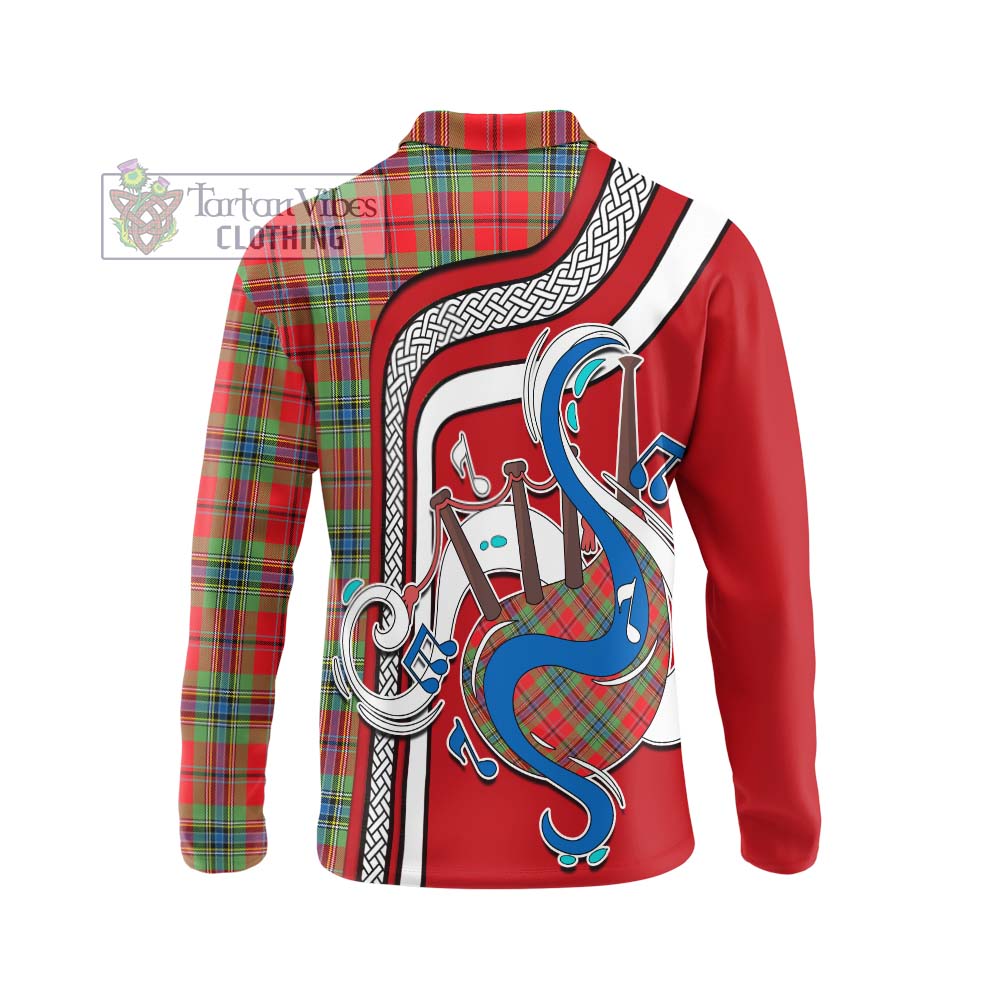 Tartan Vibes Clothing MacLean of Duart Modern Tartan Long Sleeve Polo Shirt with Epic Bagpipe Style