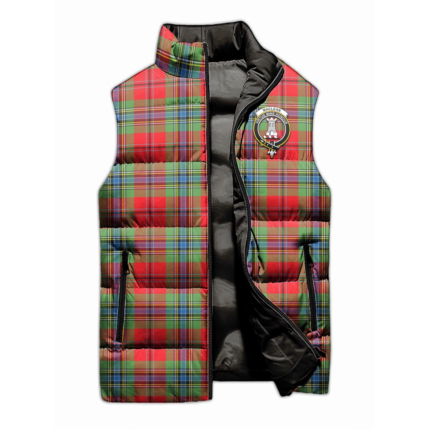 MacLean of Duart Modern Tartan Sleeveless Puffer Jacket with Family Crest - Tartanvibesclothing