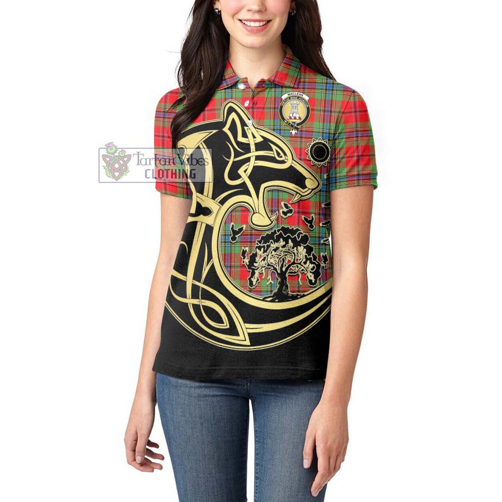 MacLean of Duart Modern Tartan Women's Polo Shirt with Family Crest Celtic Wolf Style - Tartanvibesclothing Shop