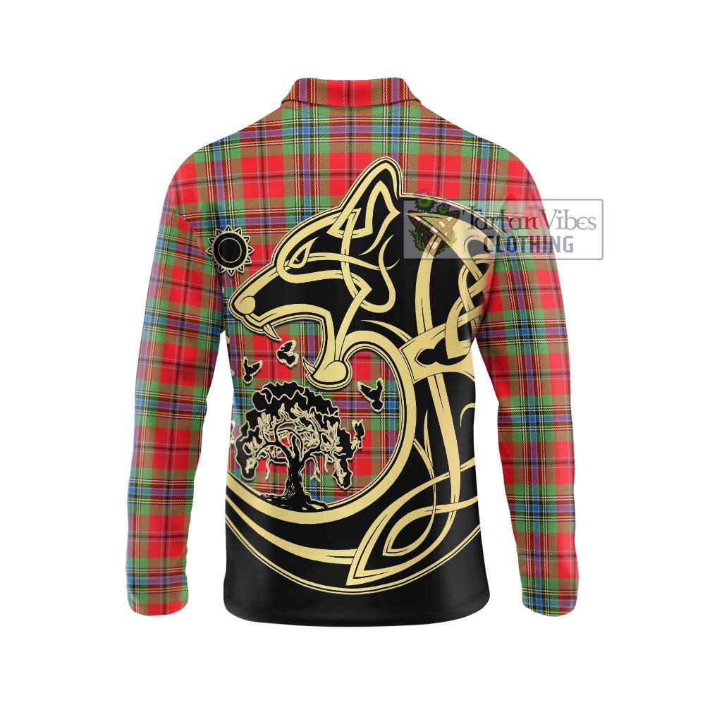 MacLean of Duart Modern Tartan Long Sleeve Polo Shirt with Family Crest Celtic Wolf Style - Tartanvibesclothing Shop