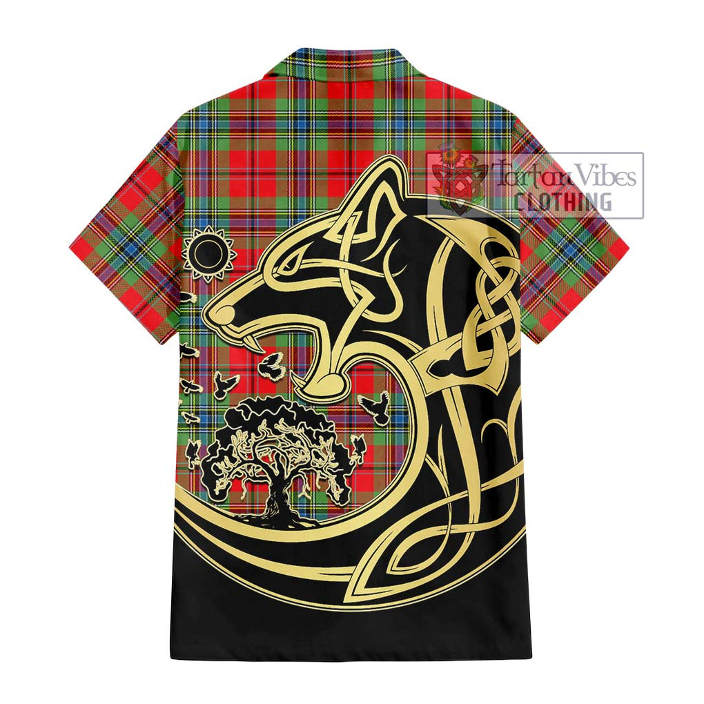 MacLean of Duart Modern Tartan Short Sleeve Button Shirt with Family Crest Celtic Wolf Style - Tartan Vibes Clothing