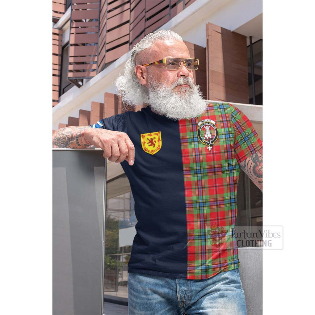 Tartan Vibes Clothing MacLean of Duart Modern Tartan Cotton T-shirt with Scottish Lion Royal Arm Half Style