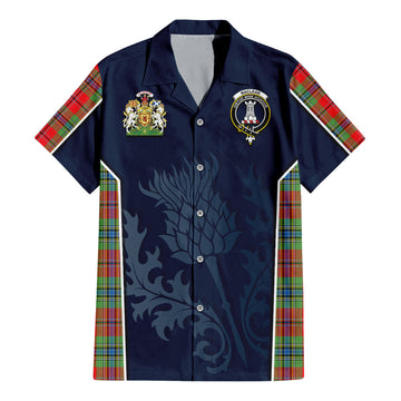 MacLean of Duart Modern Tartan Short Sleeve Button Up Shirt with Family Crest and Scottish Thistle Vibes Sport Style