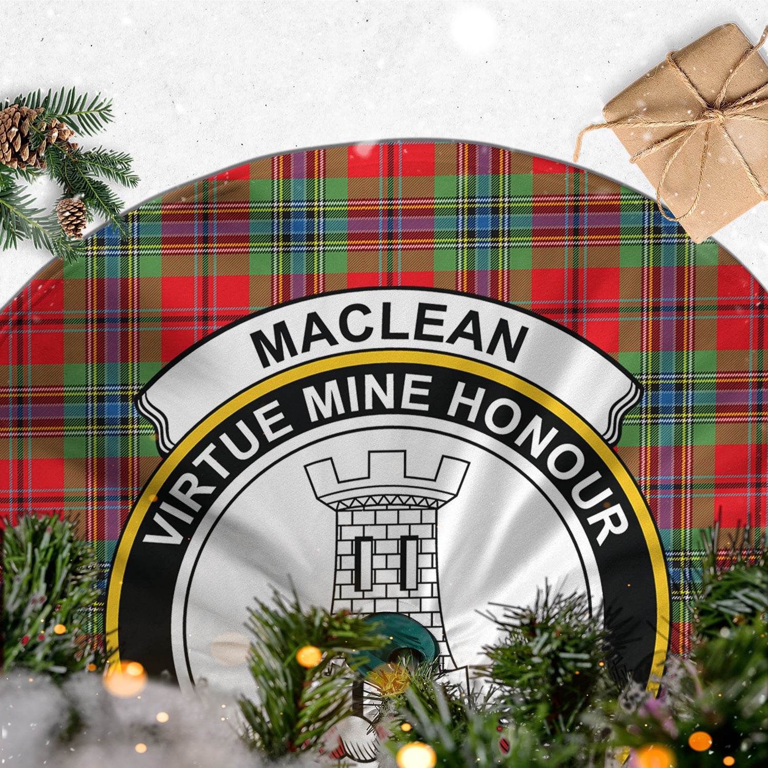 MacLean of Duart Modern Tartan Christmas Tree Skirt with Family Crest - Tartanvibesclothing