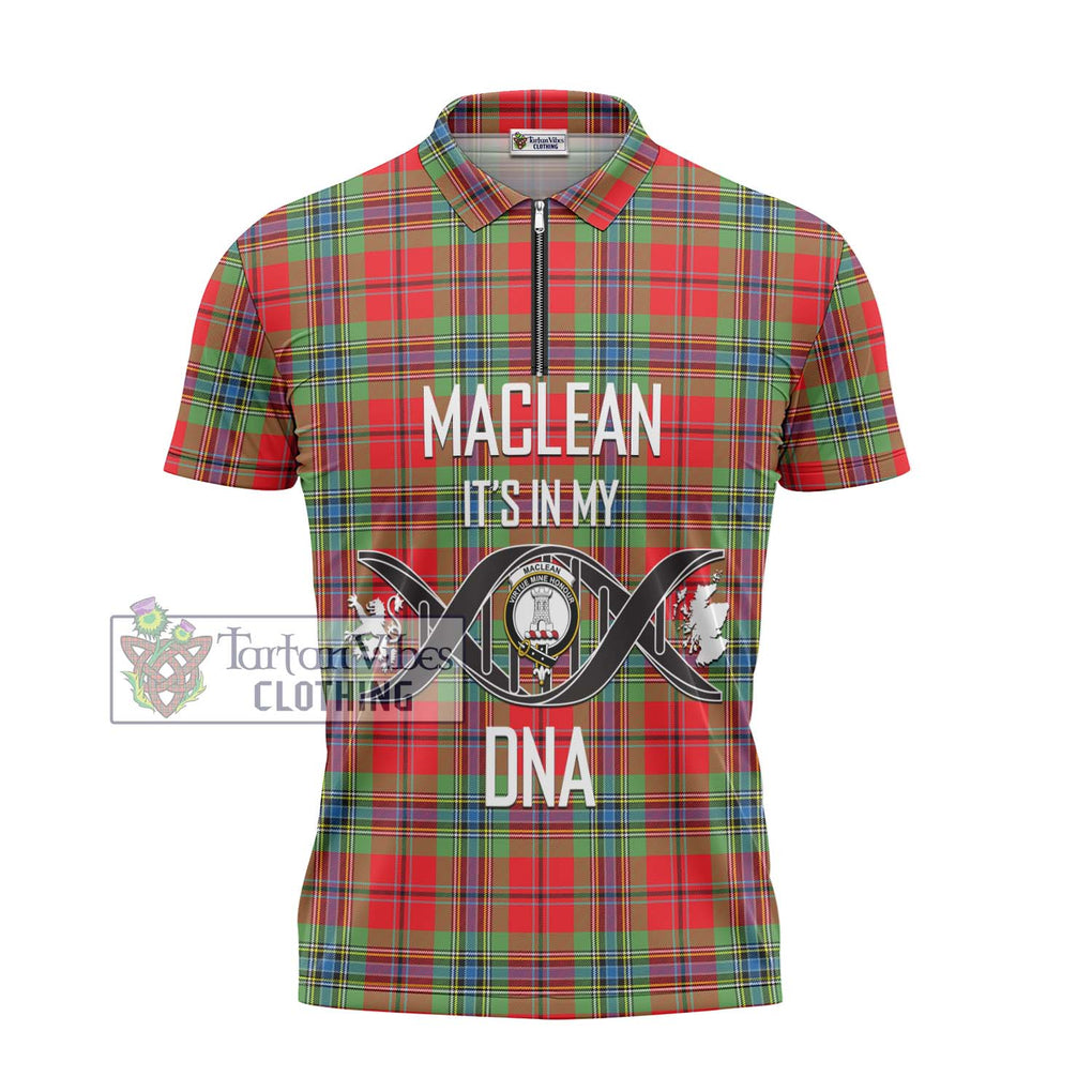 MacLean of Duart Modern Tartan Zipper Polo Shirt with Family Crest DNA In Me Style - Tartanvibesclothing Shop