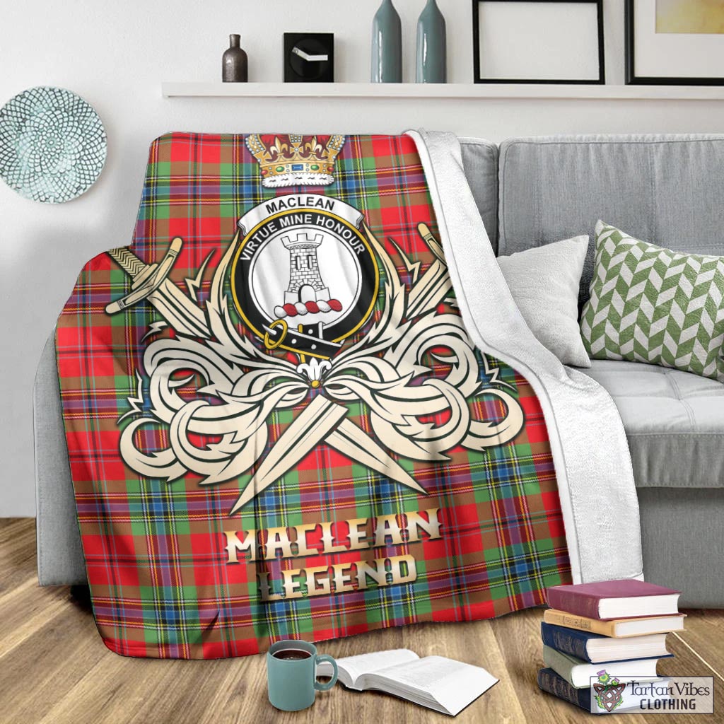 Tartan Vibes Clothing MacLean of Duart Modern Tartan Blanket with Clan Crest and the Golden Sword of Courageous Legacy