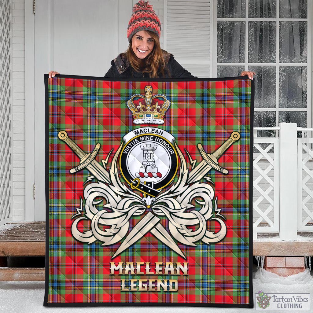 Tartan Vibes Clothing MacLean of Duart Modern Tartan Quilt with Clan Crest and the Golden Sword of Courageous Legacy