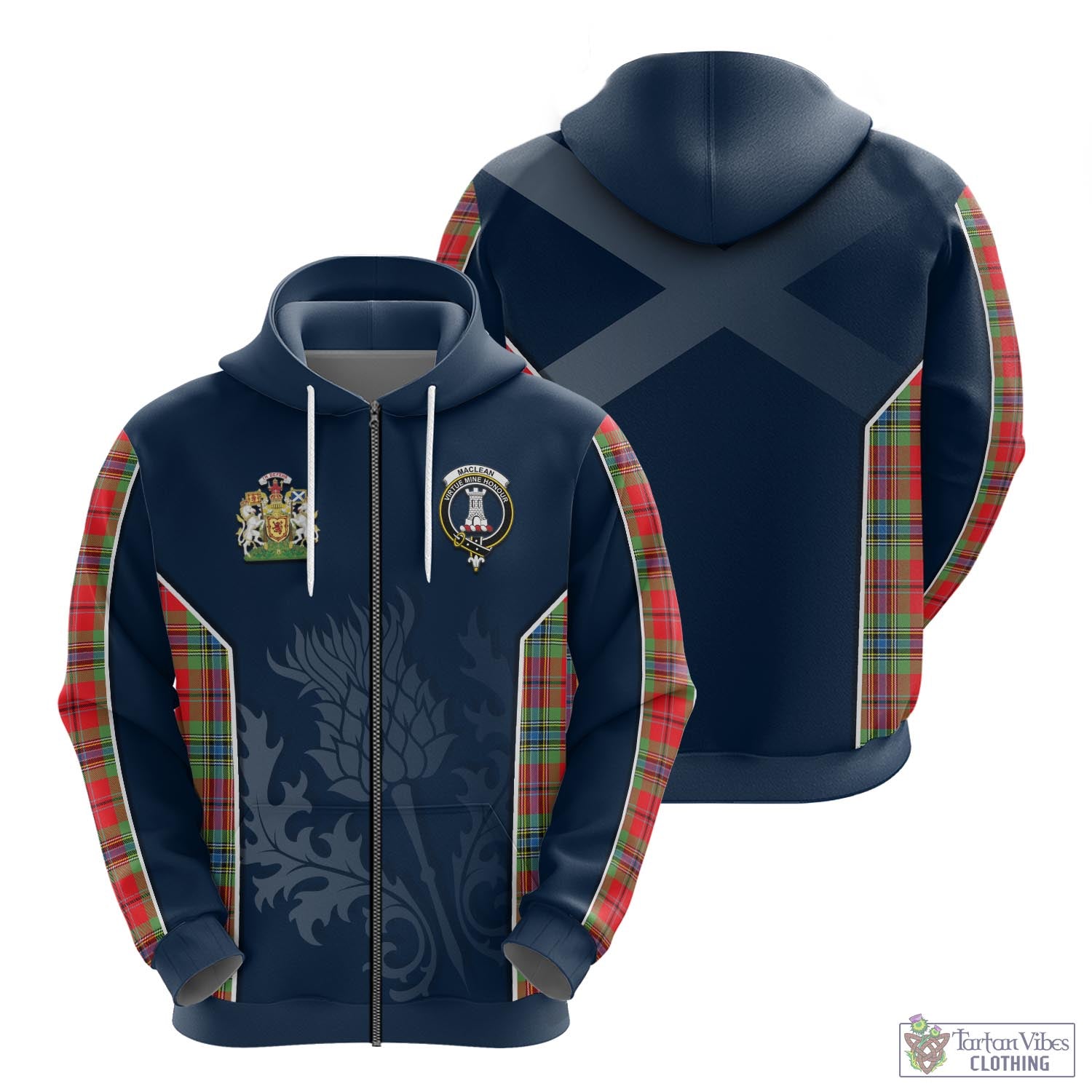 Tartan Vibes Clothing MacLean of Duart Modern Tartan Hoodie with Family Crest and Scottish Thistle Vibes Sport Style