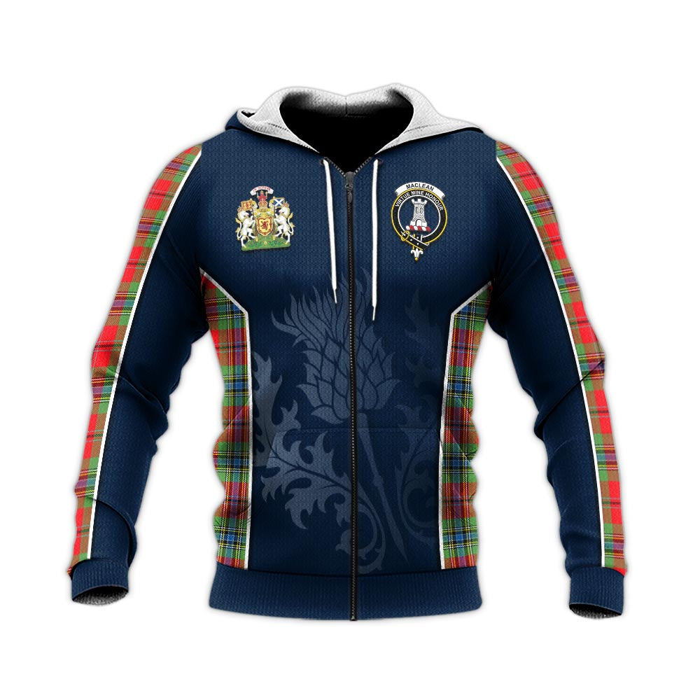 Tartan Vibes Clothing MacLean of Duart Modern Tartan Knitted Hoodie with Family Crest and Scottish Thistle Vibes Sport Style