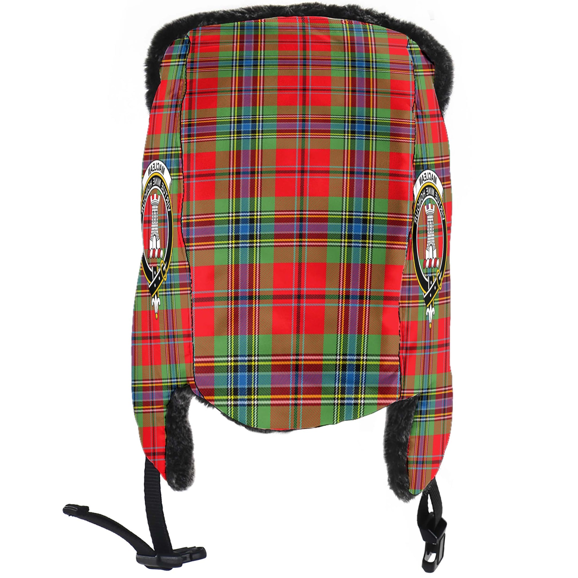 MacLean of Duart Modern Tartan Winter Trapper Hat with Family Crest - Tartanvibesclothing