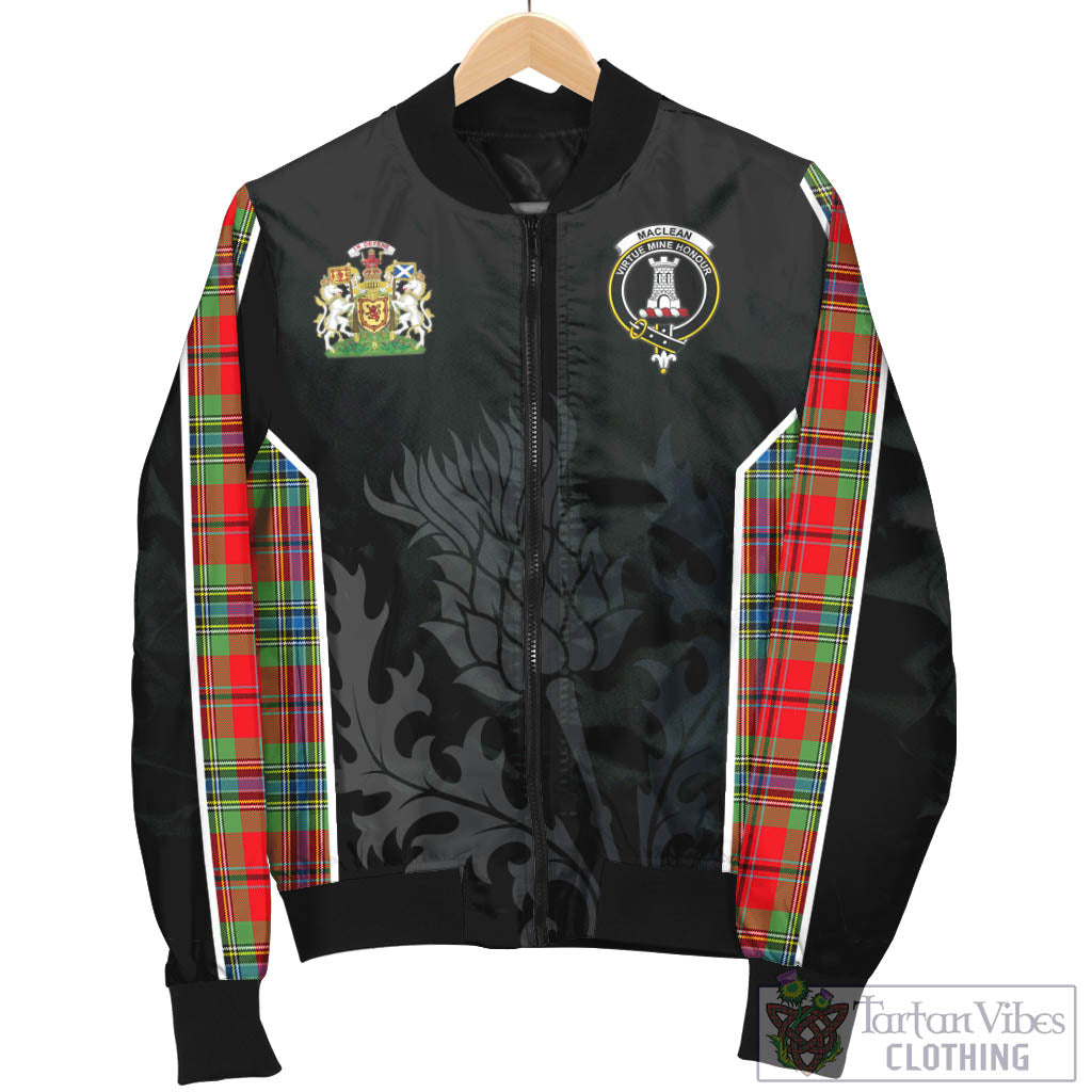 Tartan Vibes Clothing MacLean of Duart Modern Tartan Bomber Jacket with Family Crest and Scottish Thistle Vibes Sport Style