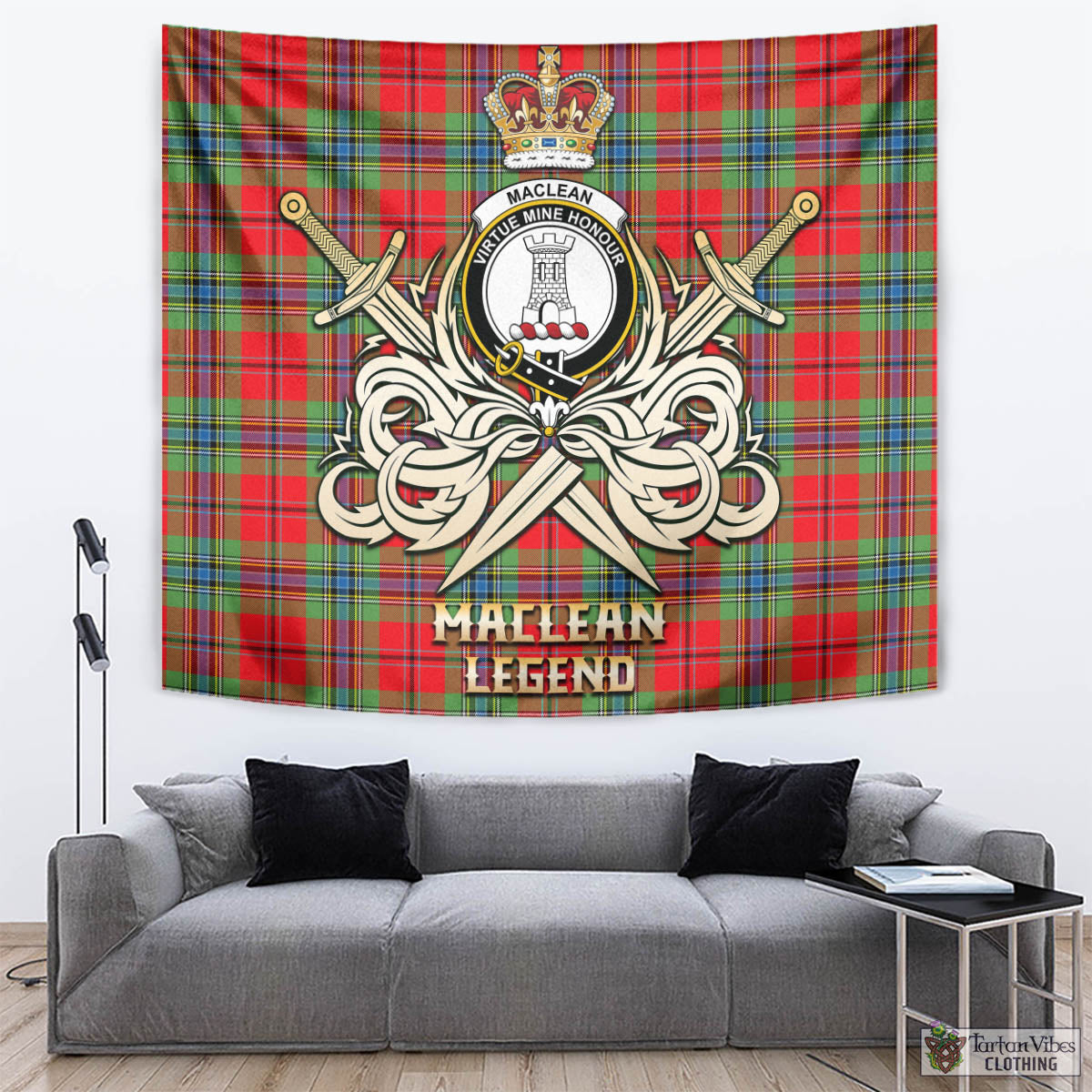 Tartan Vibes Clothing MacLean of Duart Modern Tartan Tapestry with Clan Crest and the Golden Sword of Courageous Legacy