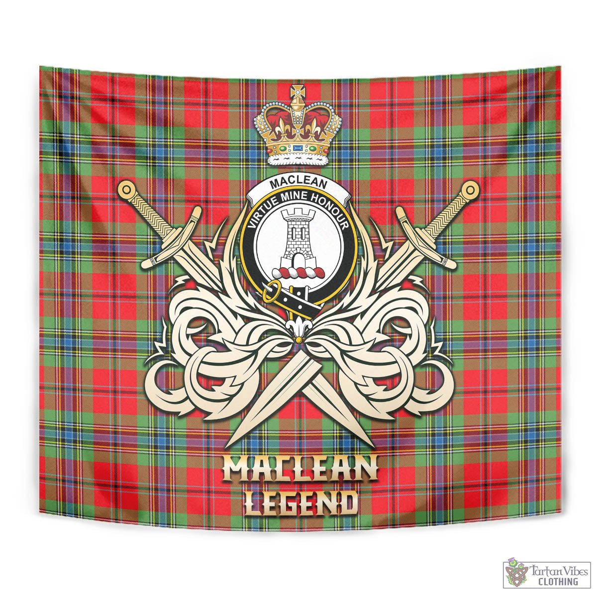 Tartan Vibes Clothing MacLean of Duart Modern Tartan Tapestry with Clan Crest and the Golden Sword of Courageous Legacy