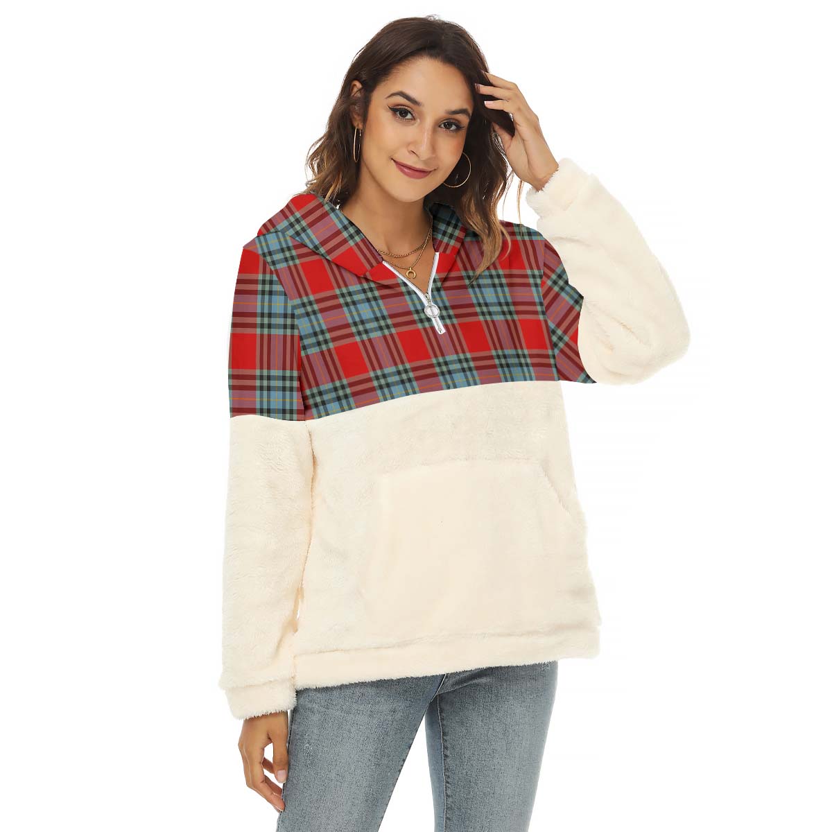 MacLeay (McLeay) Tartan Women's Borg Fleece Hoodie With Half Zip Female - Tartan Vibes Clothing