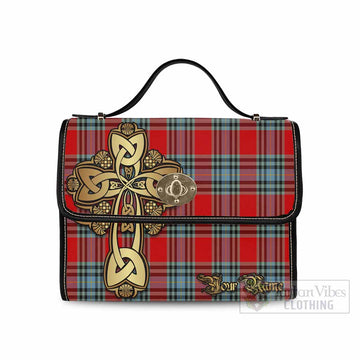 MacLeay (McLeay) Tartan Waterproof Canvas Bag Golden Thistle Celtic Cross Style Black Leather Strap One Size 10.5*20*27cm - Tartan Vibes Clothing