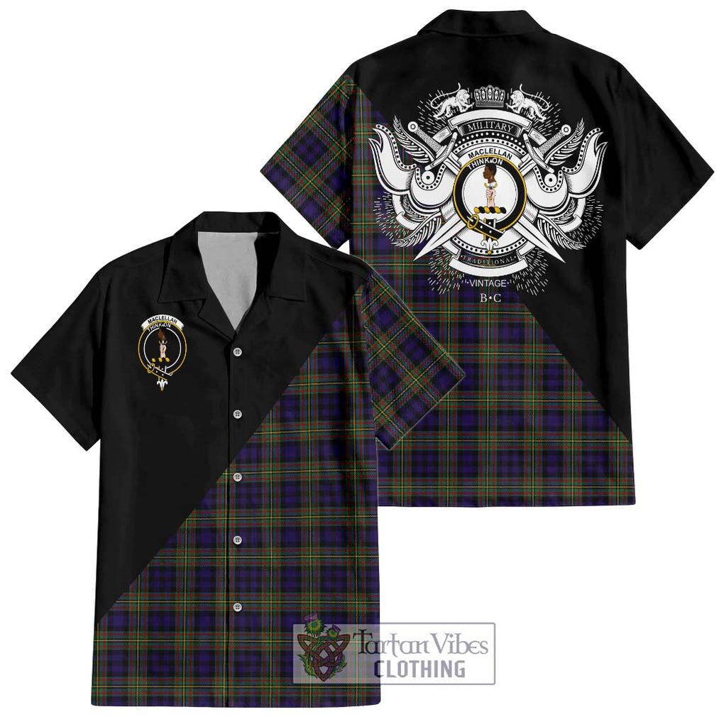 MacLellan (McLellan) Tartan Short Sleeve Button Shirt with Family Crest and Military Logo Style Kid - Tartanvibesclothing Shop