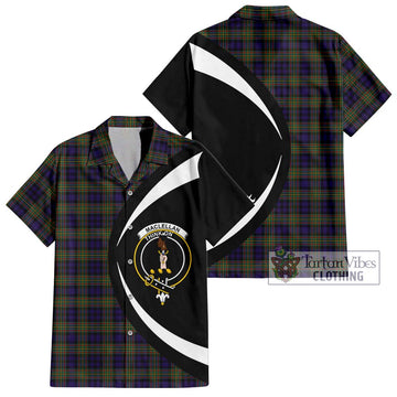 MacLellan (McLellan) Tartan Short Sleeve Button Up with Family Crest Circle Style