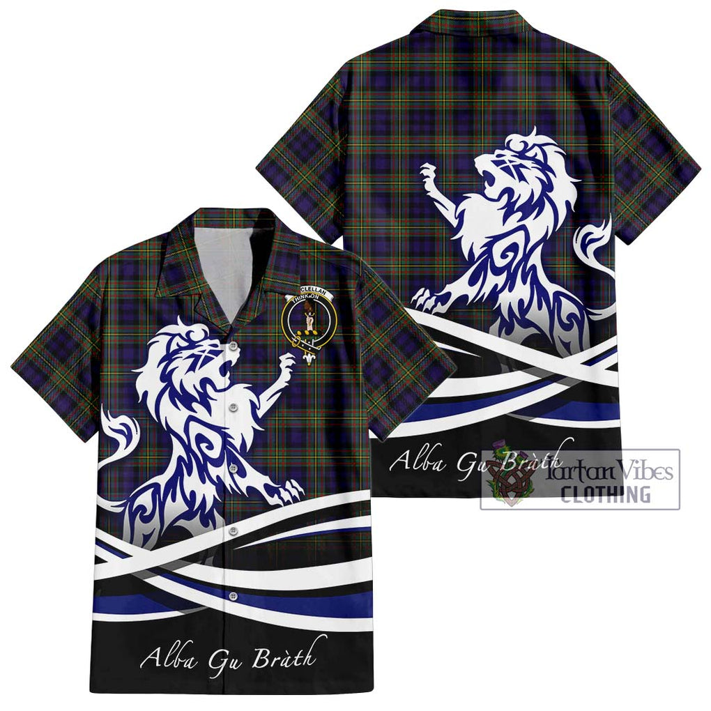 MacLellan (McLellan) Tartan Short Sleeve Button Shirt with Alba Gu Brath Regal Lion Emblem Kid - Tartanvibesclothing Shop