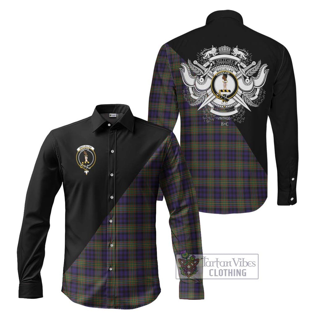 MacLellan (McLellan) Tartan Long Sleeve Button Shirt with Family Crest and Military Logo Style Men's Shirt S - Tartanvibesclothing Shop