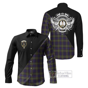 MacLellan (McLellan) Tartan Long Sleeve Button Shirt with Family Crest and Military Logo Style