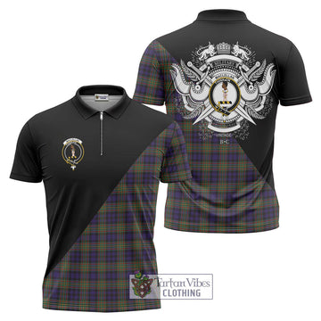 MacLellan (McLellan) Tartan Zipper Polo Shirt with Family Crest and Military Logo Style