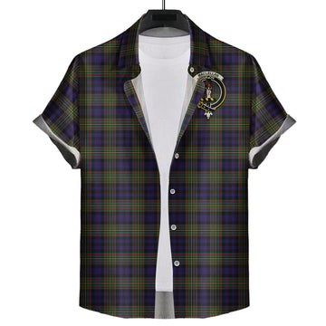 MacLellan (McLellan) Tartan Short Sleeve Button Down Shirt with Family Crest